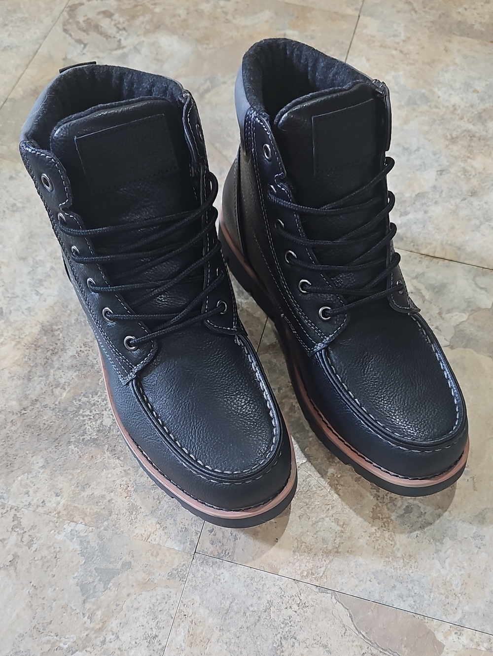 Levi's Black Lace-Up Moc Toe Boots with Brown Trim